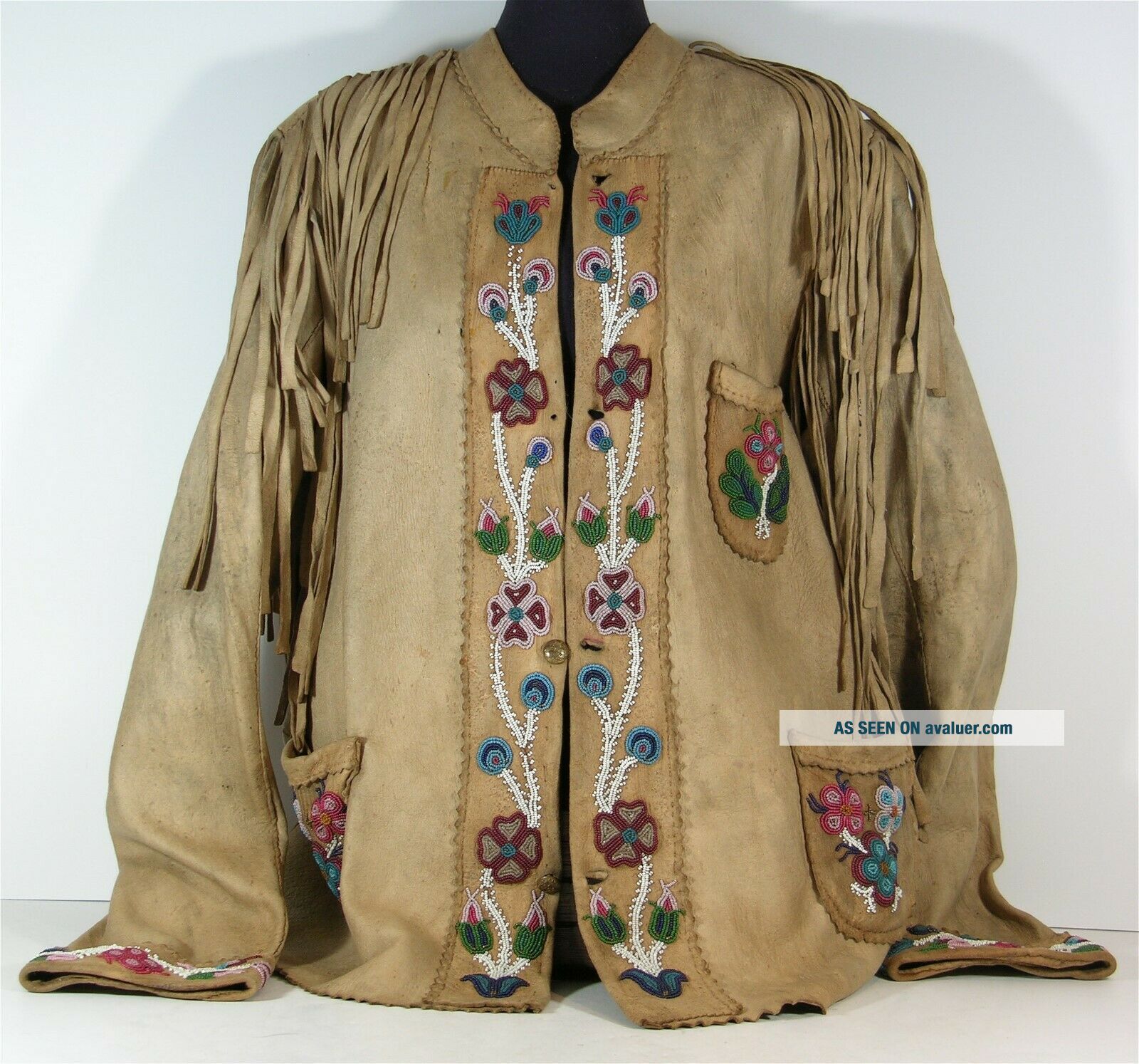 1890s NATIVE AMERICAN PLAINS CREE INDIAN BEAD DECORATED HIDE JACKET ...