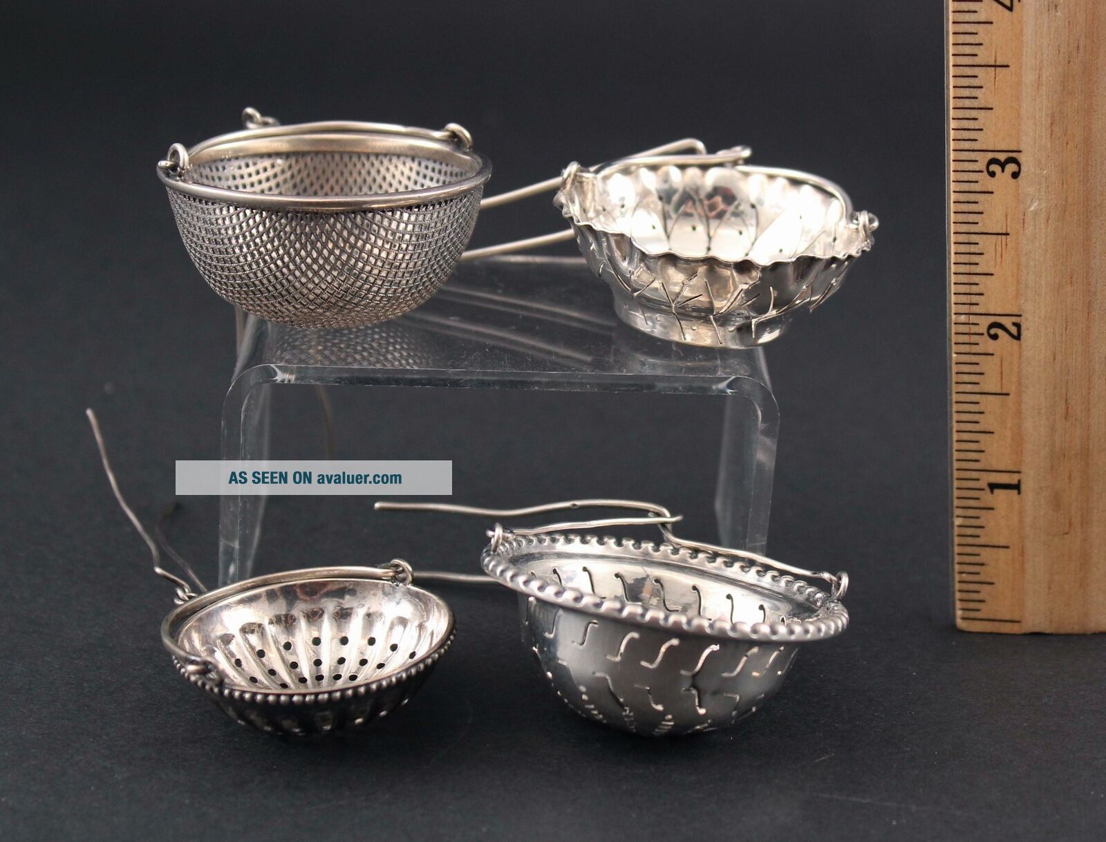 4 Antique Birmingham Sterling & Hallmarked French Silver Tea Strainers ...