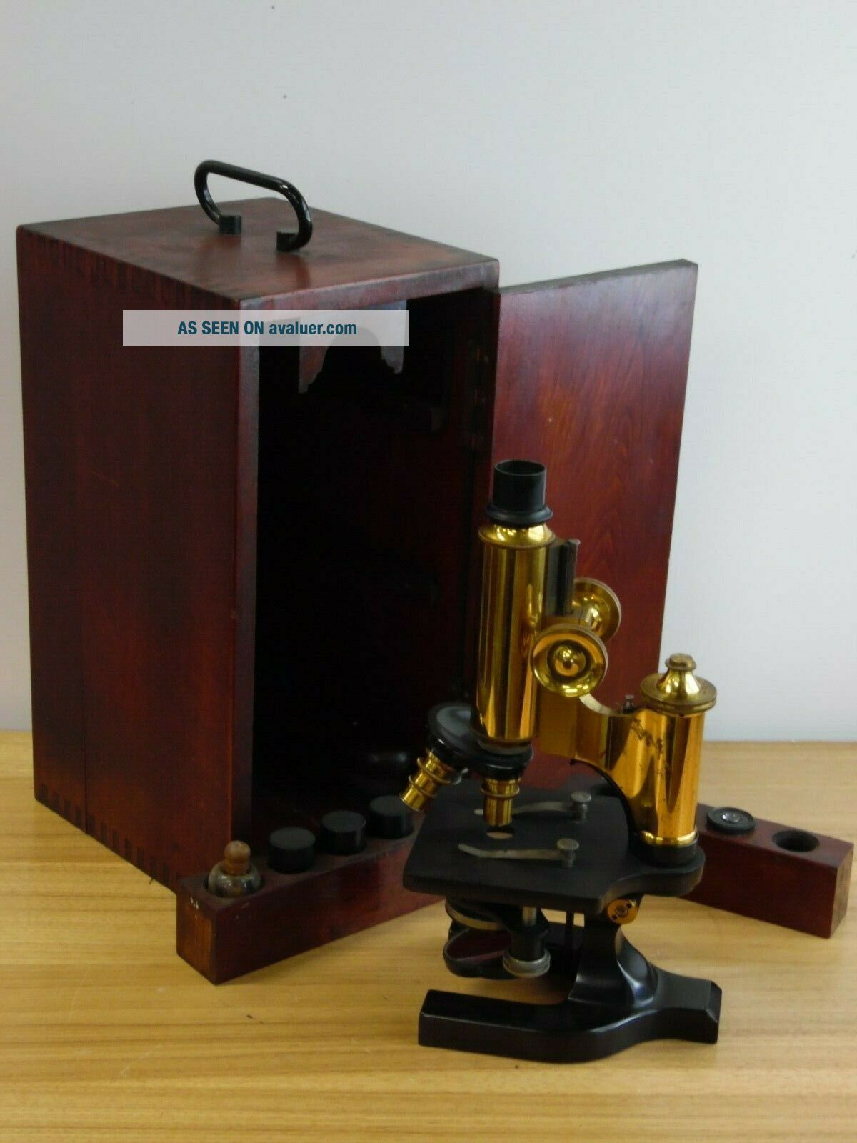 Spener Instrument Antique Brass Spencer Lens Co Microscope, Wood Case Box Scientific ...