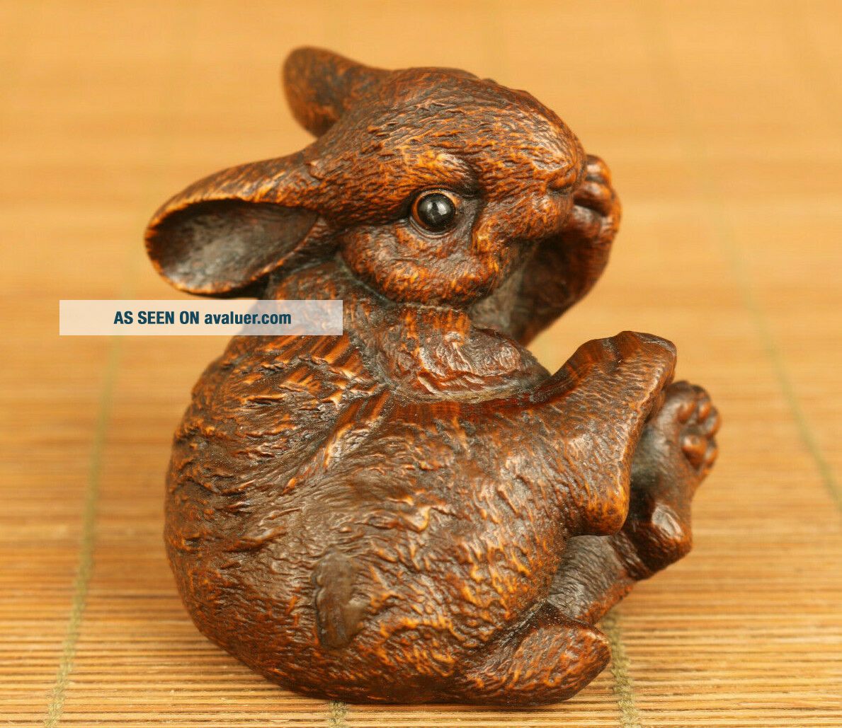 Boxwood Rabbit Chinese Old Boxwood Rabbit Figure Statue Collectable Noble Table Home ...