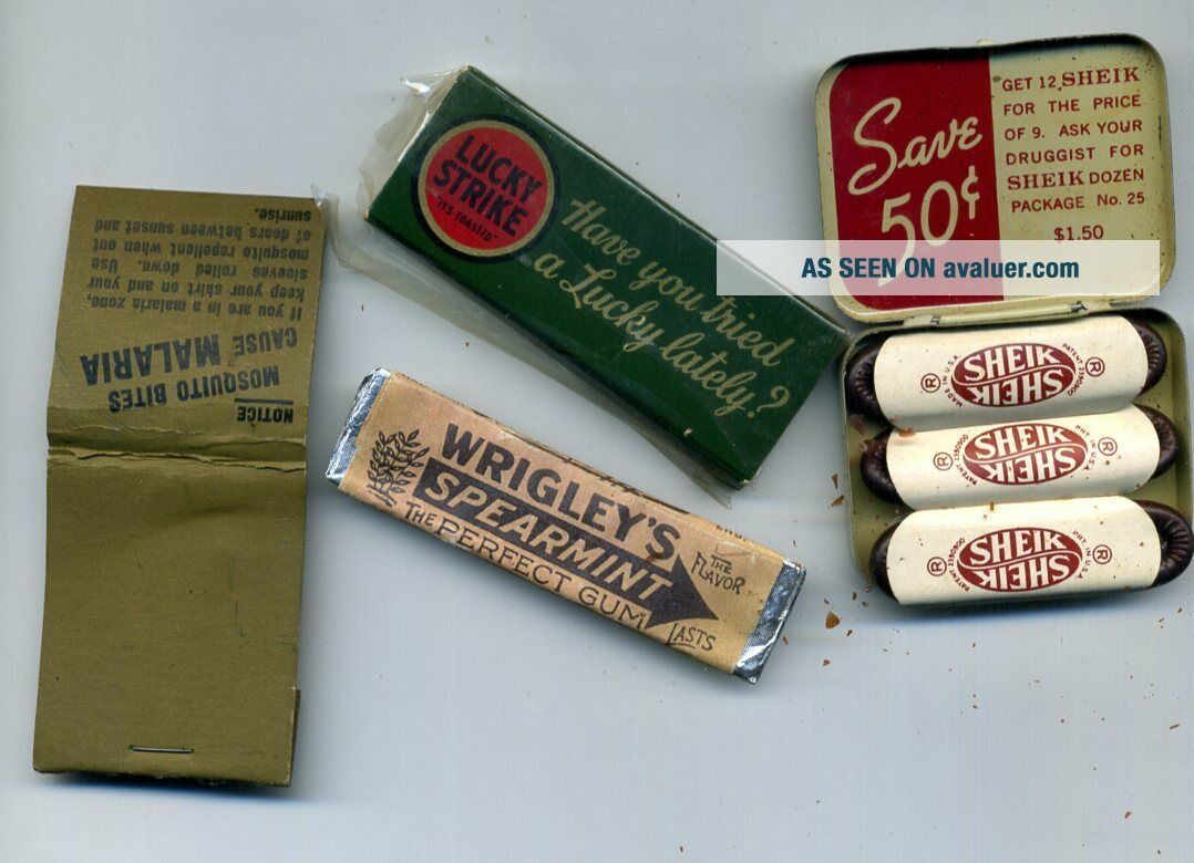 WW2 K - Ration LUCKY STRIKE GREEN Cigarette Pack & GUM,  CONDOMS,  MATCHBOOK