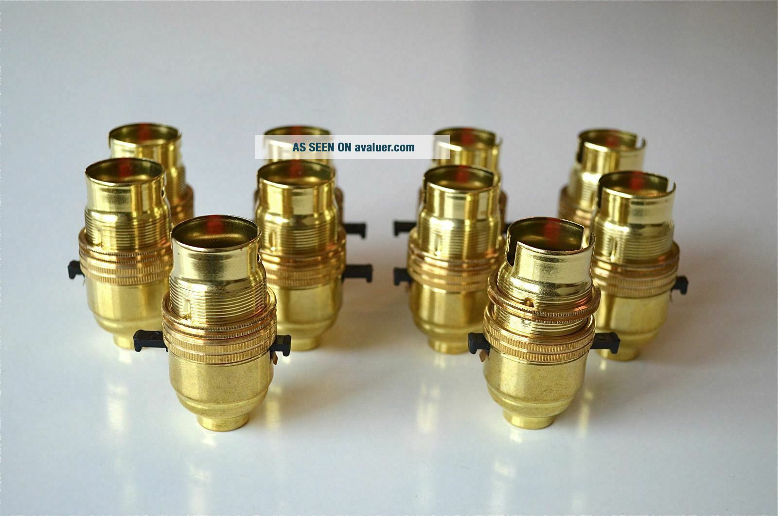 SET OF 10 SWITCH BRASS BAYONET FITTING LAMP BULB HOLDER C/W SHADE RING ...