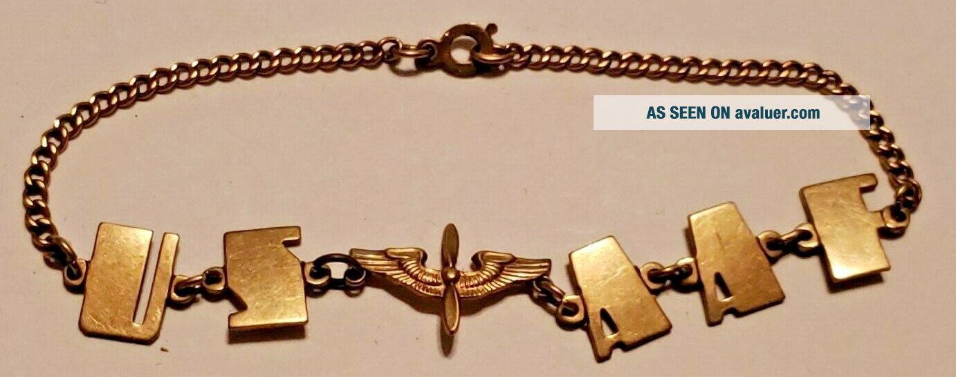 Awesome WW2 USAAF US Army Air Force SWEETHEART BRACELET 10k GOLD Wings ...