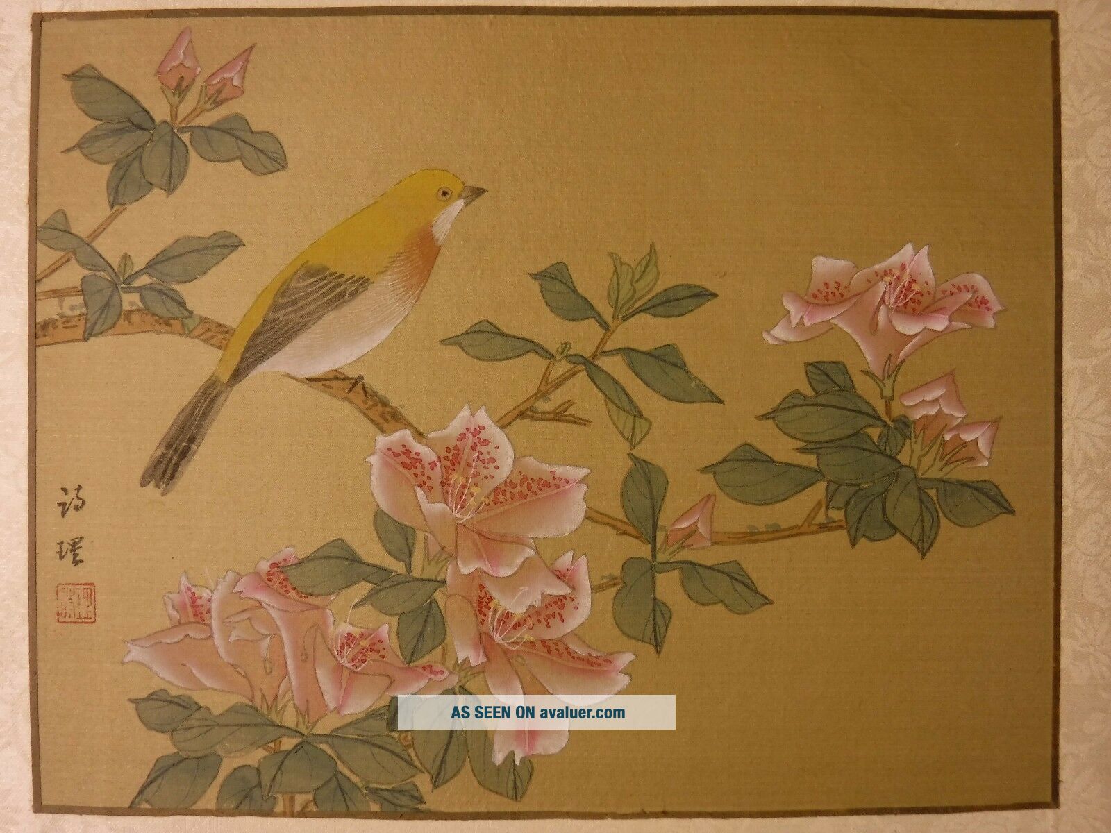 SF01 PAIR Prunus Bamboo Azalea Birds Chinese Paintings On Silk 12”x9 ...