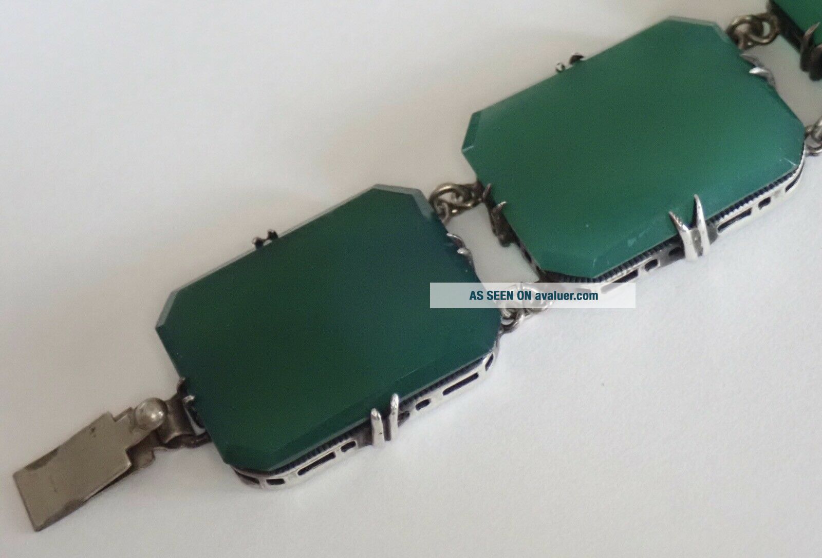 Bracelet Argent Art Déco Années 1920 - Cornaline Et Chrysoprase, Bijou Rétro Authentique