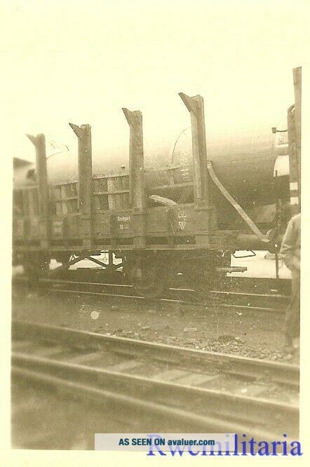 RARE US Soldier View Captured German Railway Cars w/ V - 2 Rockets (2)