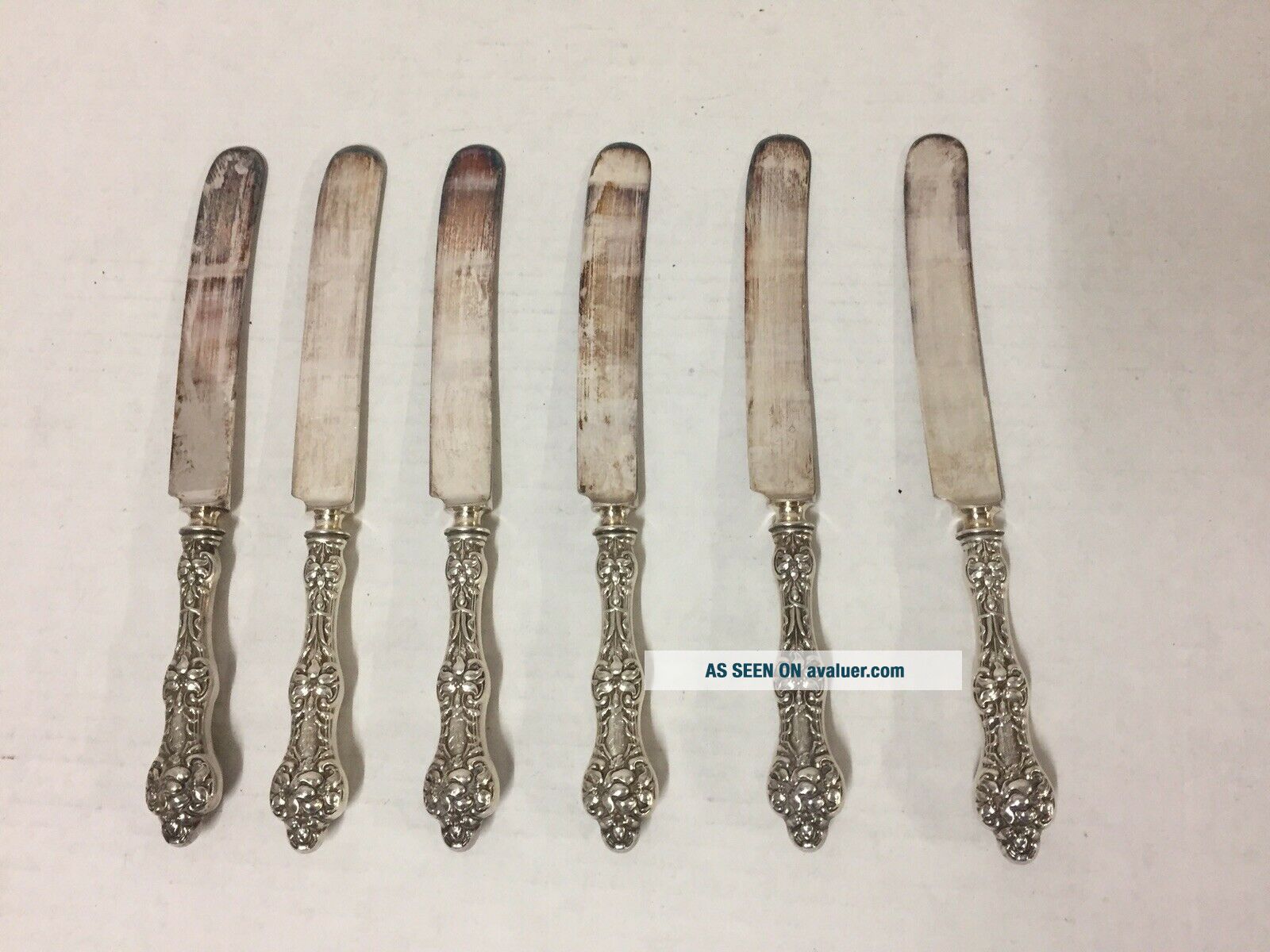 Set Of 6 STERLING Silver KNIVES OLD ORANGE BLOSSOM ALVIN W/ “B ...