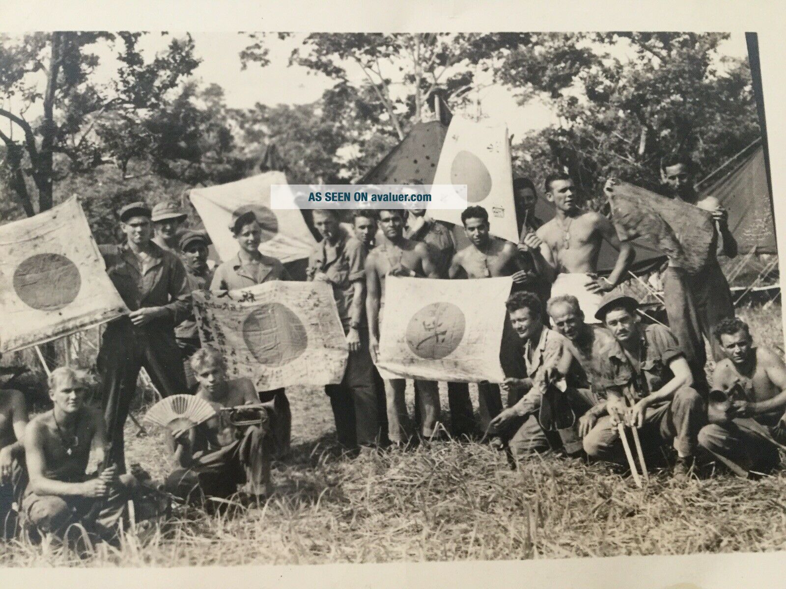 WWII Photo Of US Soldiers With Captured Japanese Flags | #606267