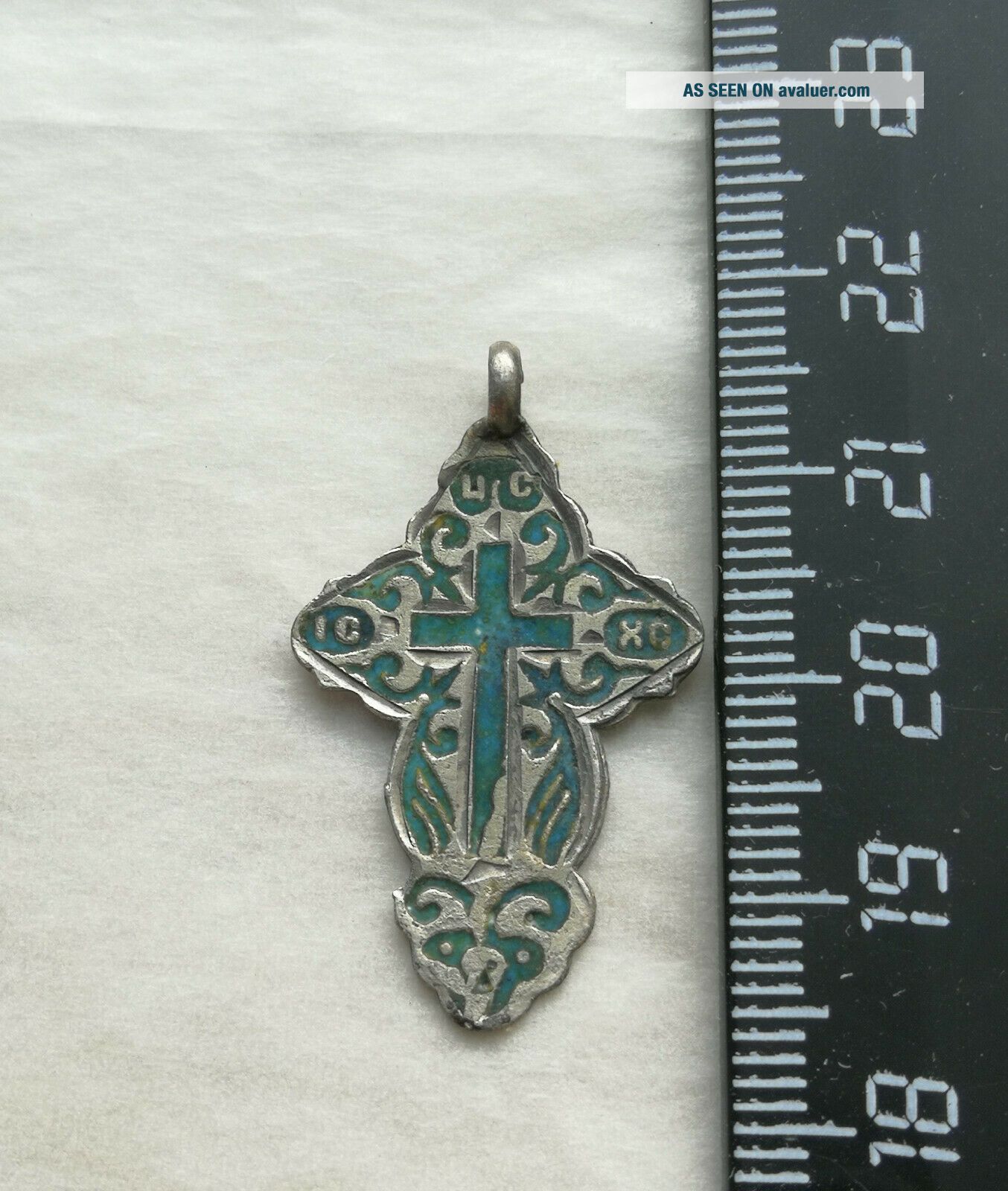 LATE/POST MEDIEVAL ERA SILVER ENAMEL CROSS - WEARABLE | #614900