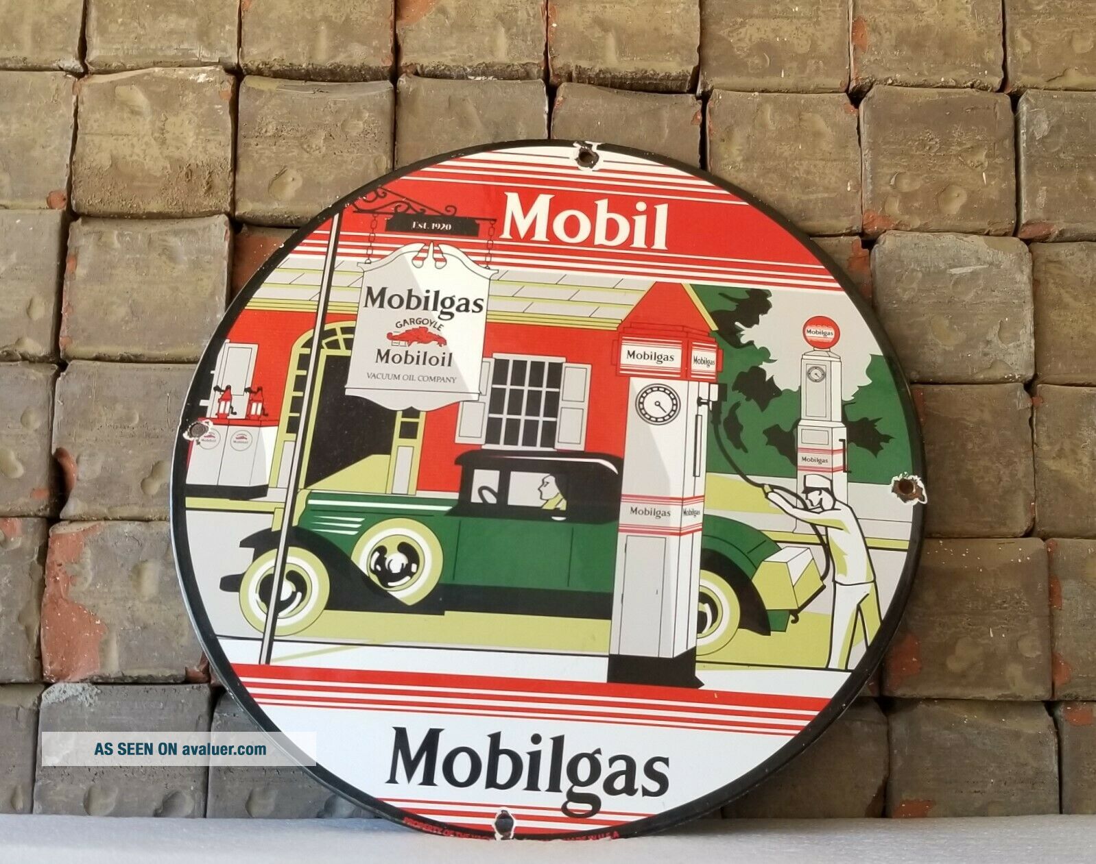 VINTAGE MOBIL GASOLINE PORCELAIN GARGOYLE OIL SERVICE STATION PUMP ...