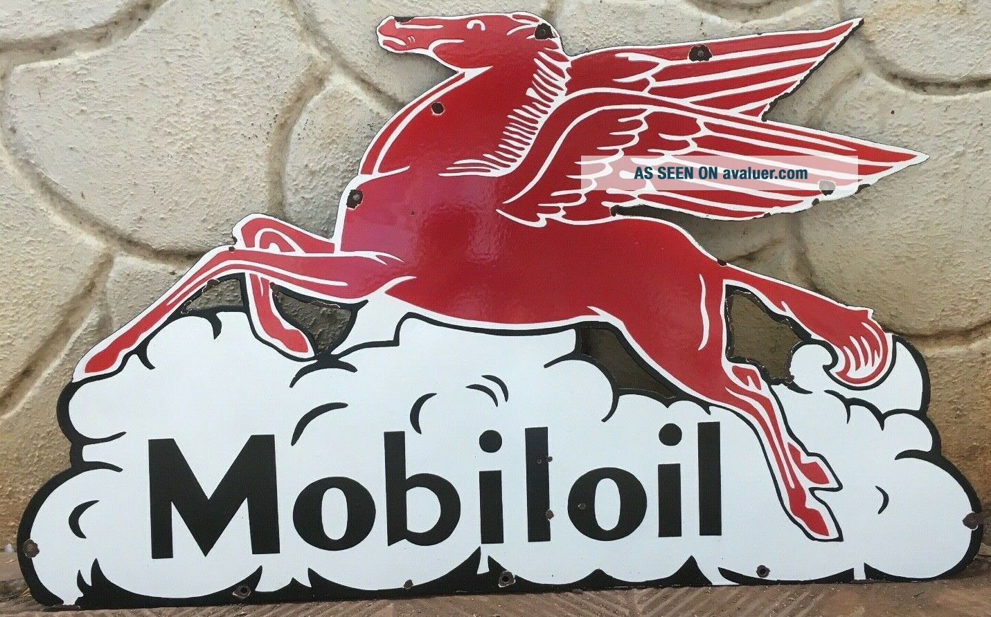 VINTAGE " MOBIL OIL PEGASUS " Left Side Facing Porcelain Enamel Sign 25 ...