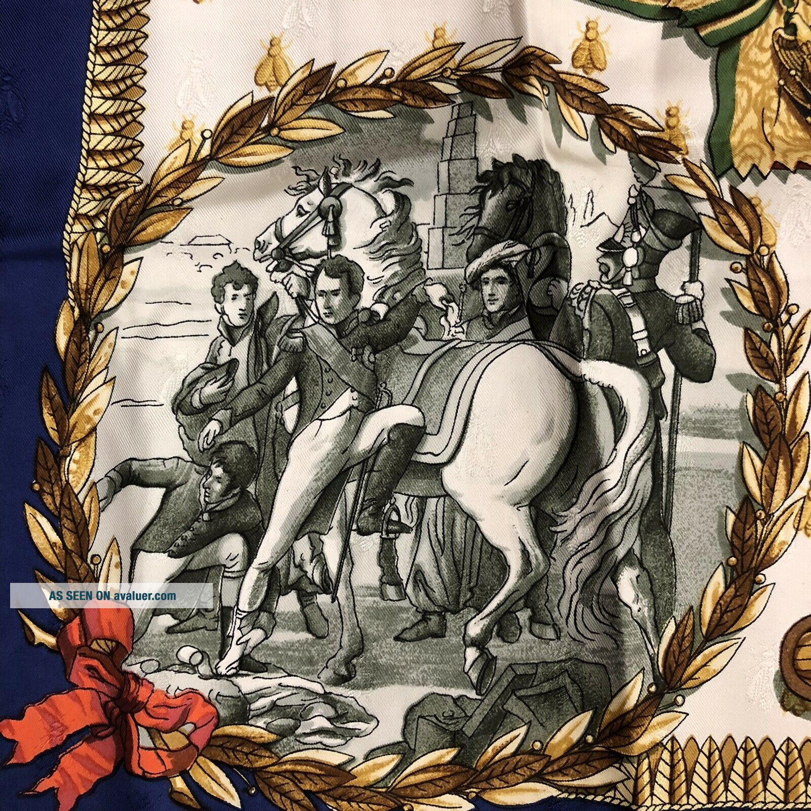 Hermes Rare Navy & Ivory Napoleon Silk Scarf