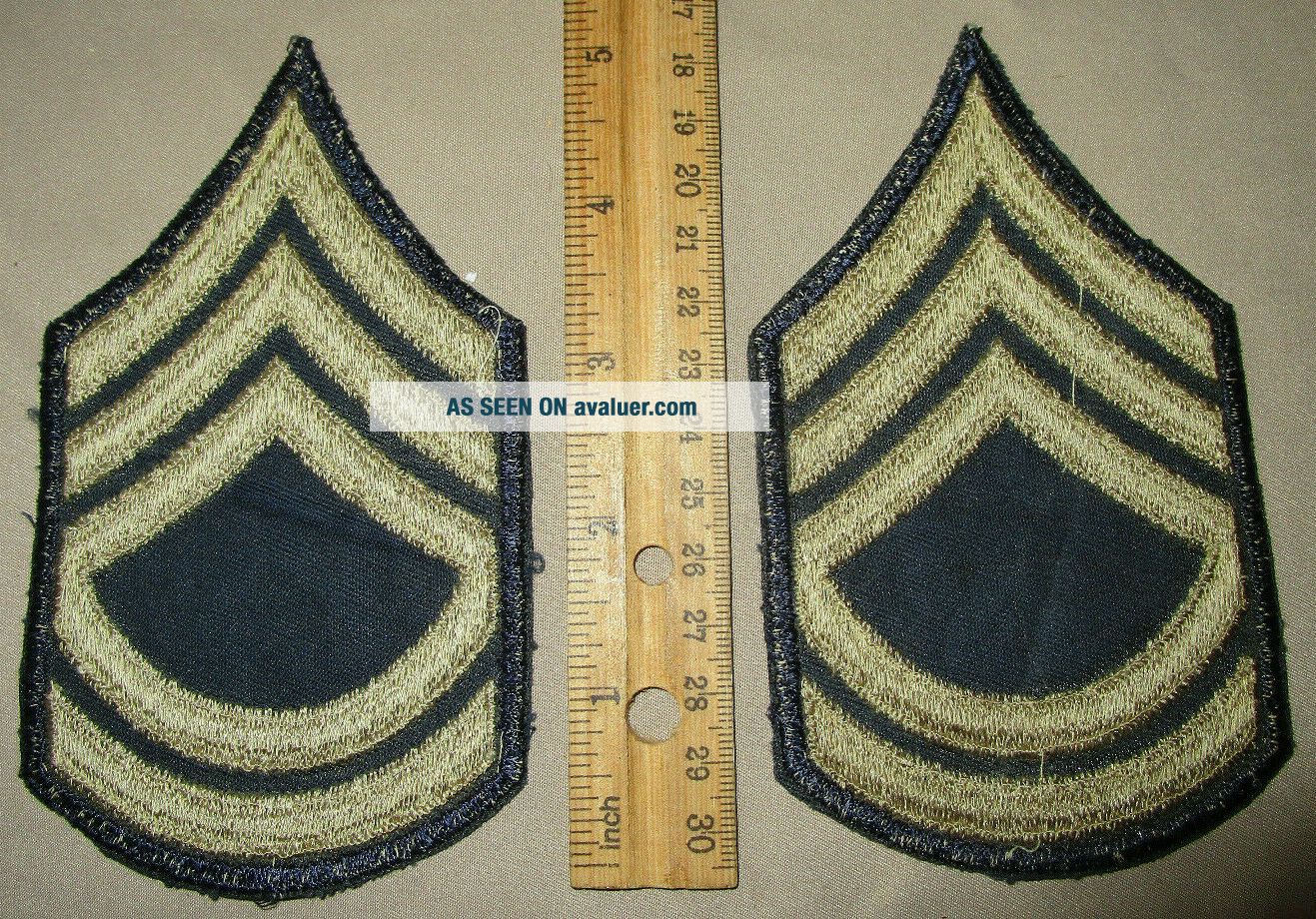 WWII US ARMY 2ND TECH SERGEANT RANK PATCHES KHAKI THREAD ON BLUE CLOTH ...
