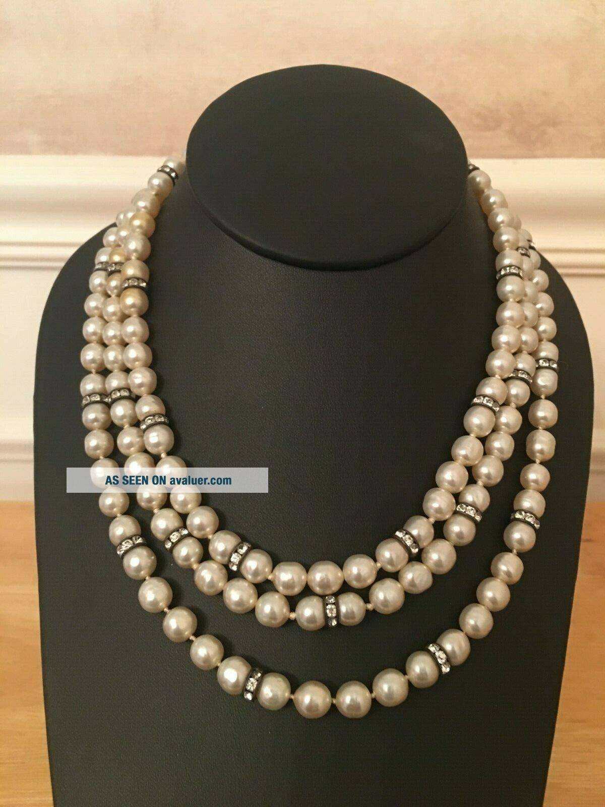 Louis Rousselet Vintage Louis Rousselet France Triple Strand Pearl & Crystal Necklace ...